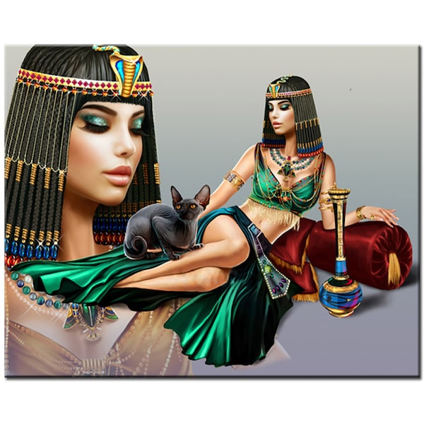 Diy peinture diamant Egypte, cléopâtre Egypte beauté Diamant Broderie portrait mosaïque Sphynx Chat et femme fille gothique