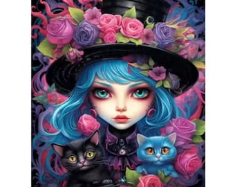 Cartoon Magic Girl Cat Diamond Art Kit Full Drill DIY Painting
