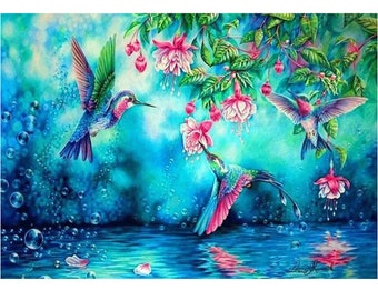 Full Square Round Resin Drill Diamond Painting Hummingbird Cross Stitch Wall Art Decor DIY 5D Diamond Mosaic Picture Rhinestones