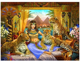 5D DIY Diamond Painting Egypt Queen and Leopard Full Square Round Diamond Embroidery Cross Stitch Rhinestone Mosaic Home Decor