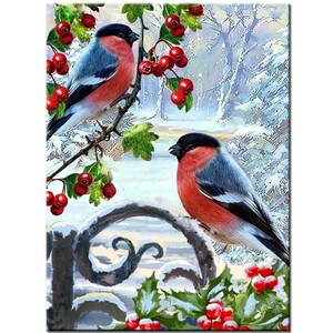 Diy pintura diamante inverno neve pássaro quebra-cabeça diamante bordado ponto cruz conjunto completo mosaico 3d, presente de natal