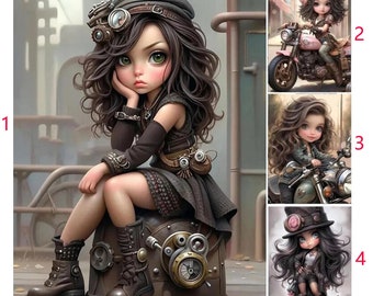 Full Square Round Sweet Cool Girl Riding Motorcycle 5D DIY Diamond Painting Steampunk Girl Diamond Mosaic Cross Stitch Kit Deocr