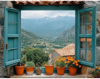 Kit de pintura com diamantes faça você mesmo, com vista para a janela da vila, bordado com broca redonda para decoração de casa.