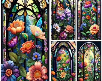 5D DIY Glass Window Flower Butterfly Full Square And Round Drill Diamond Painting Kit Home Decor Cross Stitch Rhinestones