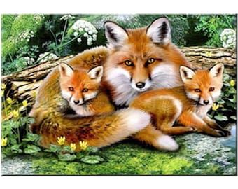 Animal DIY Diamond Painting Cross Stitch Fox family Needlework Home Decor Full Resin Rhinestones Mosaic Diamond Embroidery Christmas Gift