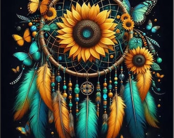 Sunflower Butterfly Dreamcatcher Diamond Painting Kit: 5D DIY Valentine's Day Gift