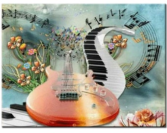 DIY 5D Diamond Painting Guitare musique symbole Décoration Full 'Square' et 'Round' Craft Kits Broderie Perle Strass Images