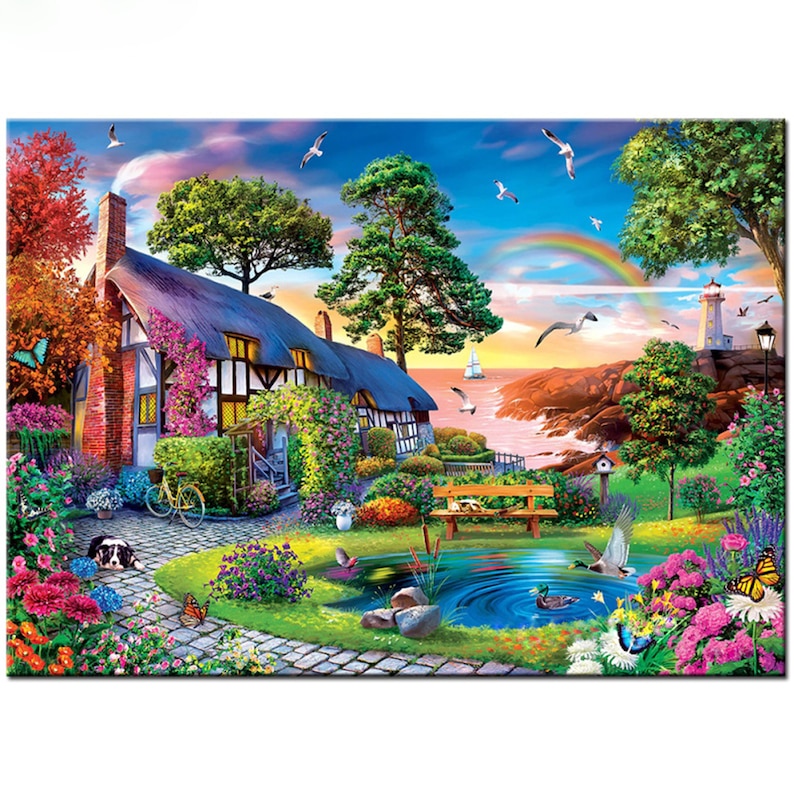 5D diamant peinture maison jardin plein carré et rond perceuse point de croix broderie bord de mer mosaïque paysage décor à la maison image 1