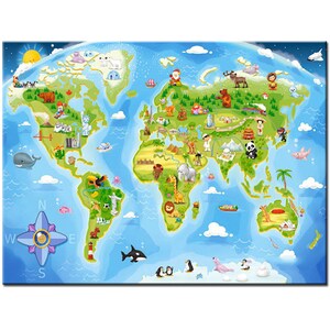 5D Costura Diy Diamond Painting Cross Stitch mapa del mundo 100% Full Square Diamond Bordado Mosaico Artesanías dibujos animados