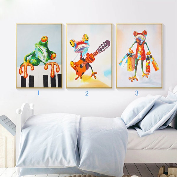 5D Diy Diamond Painting mosaic Embroidery Colorful Frog Playing Piano Guitar and Shopping Child Wall Kids Decoration