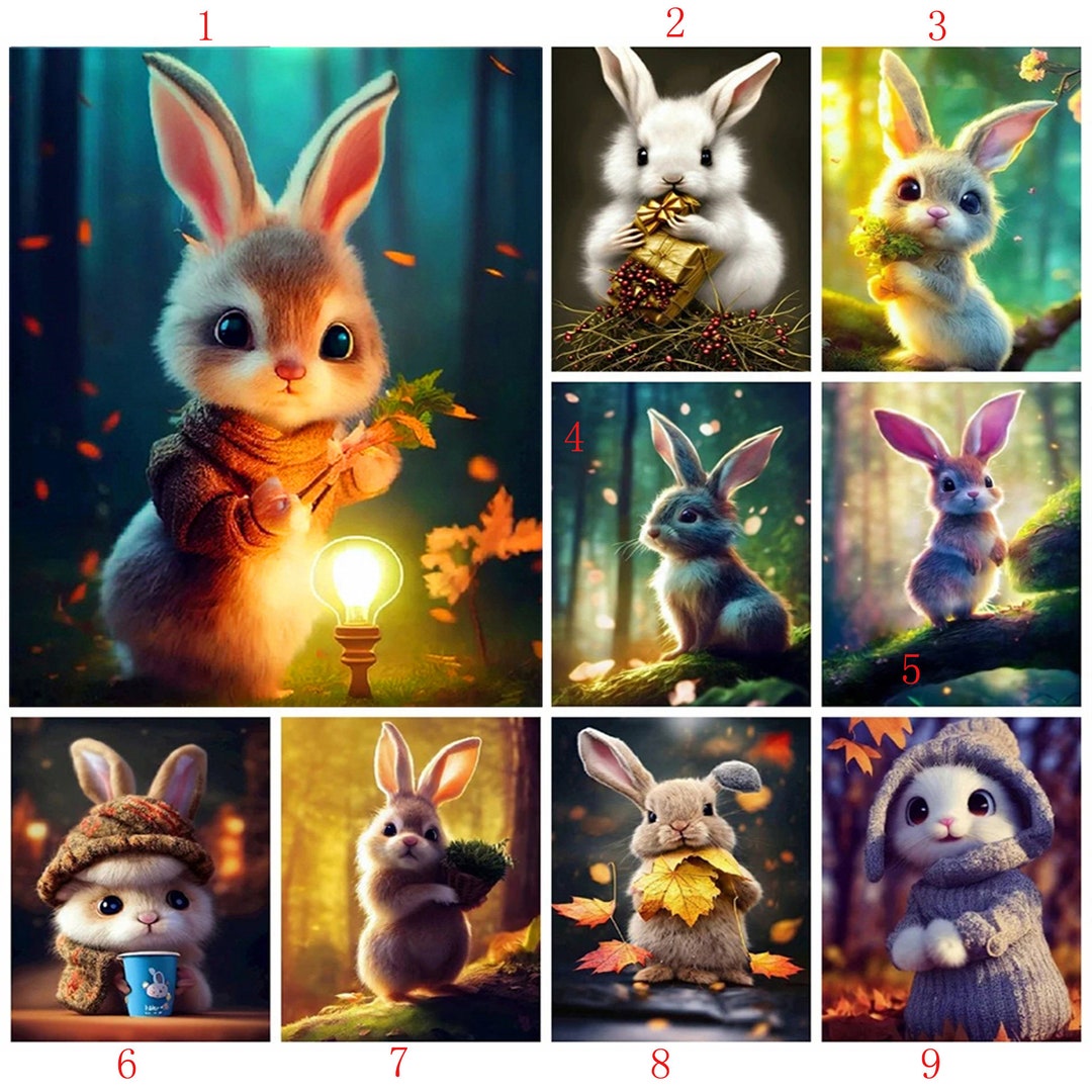 5D Diamond Painting Animal Rabbit Full Diamond Embroidery New Portraits ...