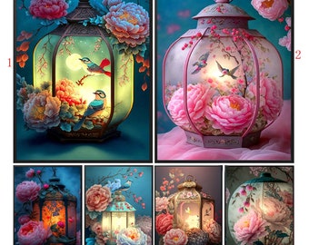 New Arrival Diamond Art Painting Lantern and Peony Flower Diy 5D Full Mosaic Diamond Embroidery Bird Chinese Style