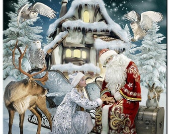 Full Diamond Embroidery Santa Claus and girl Diy Mosaic Diamond Painting Cross Stitch Home Decor Christmas snow