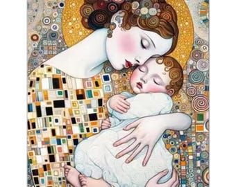 Kit de pintura de diamantes DIY: Gustav Mamá y Bebé, Bordado con Diamantes Completos