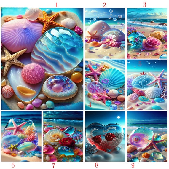 New Diy 5D Diamond Painting Beach Rose Starfish Scenery Diamond Mosaic  Dream Flower Embroidery Full Drill Cross Stitch 