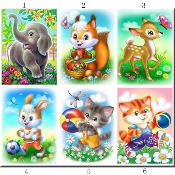 DIY Diamond Painting by Number Kits for Kids Cartoon Animal Picture Crystal  Rhinestone Diamond Embroidery for