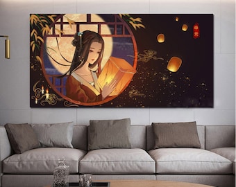 Diamond Painting Hungry Ghost Festival Put Lights Ancient Girl 5D DIY Full Diamond Embroidery Mosaic Cross Stitch Decor