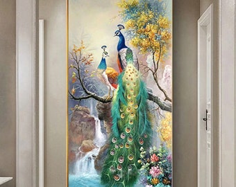 Couple Peacock waterfall landscape large diamond painting 5d diy full drill mosaic embroidery Home decor Mysterious