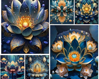 5D Diy Diamond Painting Lotus Collection Full Embroidery Mosaic Fantasy Flower Home Decoration Picture