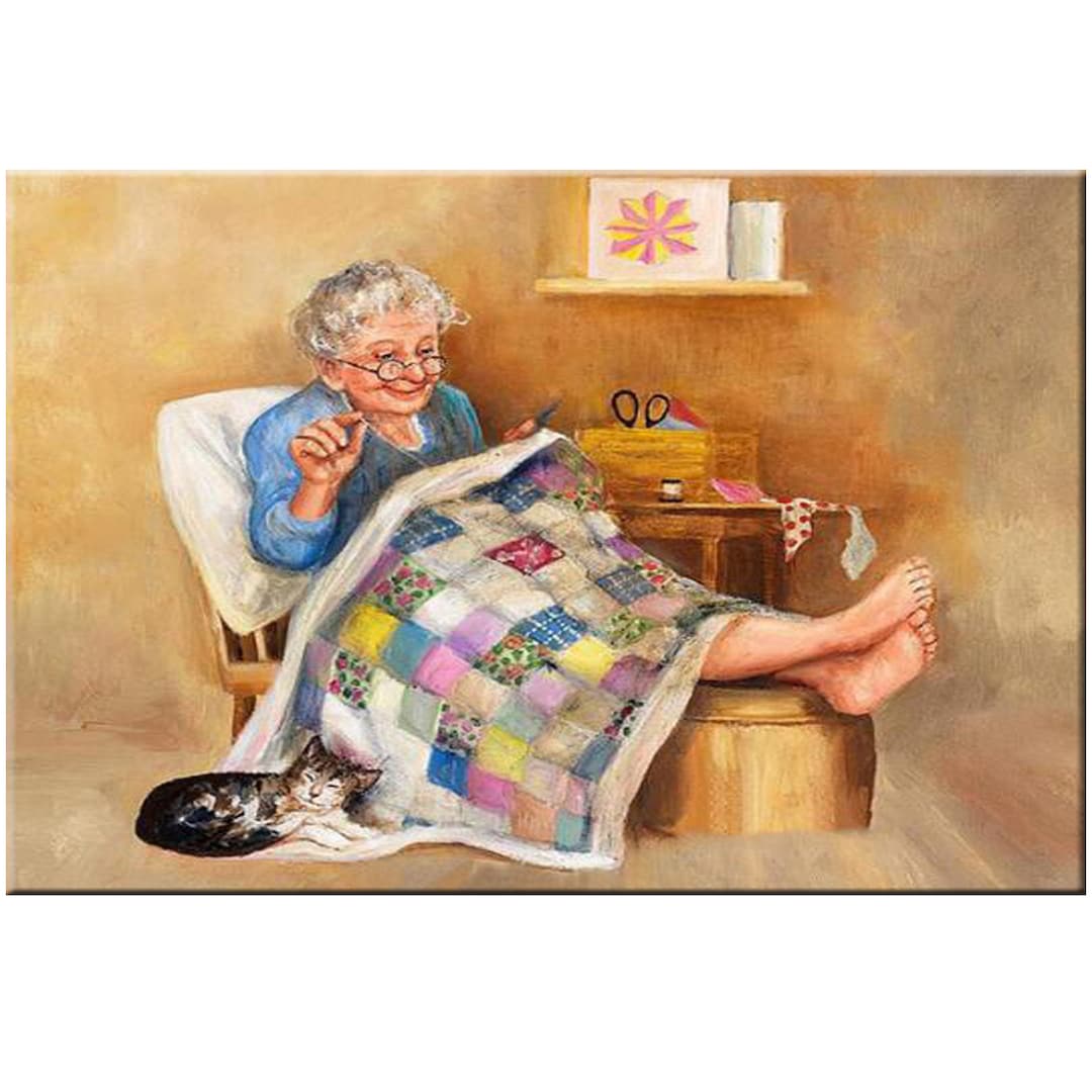 5D Diy Diamond Painting Old Woman Quilting Full - Etsy