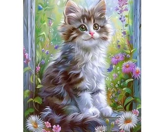 Diamond Embroidery Cat Animal Picture Rhinestones Diamond Painting Full Square Flower Cross Stitch Mosaic Handicraft Home Decor