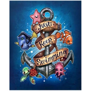 Cartoon Fish Diamond pintura Cross Stitch Diy, 5d, redondo de resina completa Taladro Diamante Bordado Arte de acuarela, Decoración del hogar