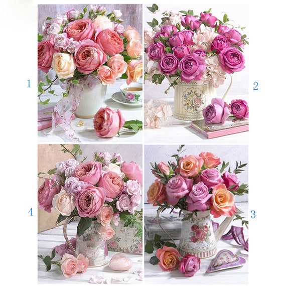 Diy Diamond Painting Pink Rose Peony Full Mosaic Rhinestone 5D