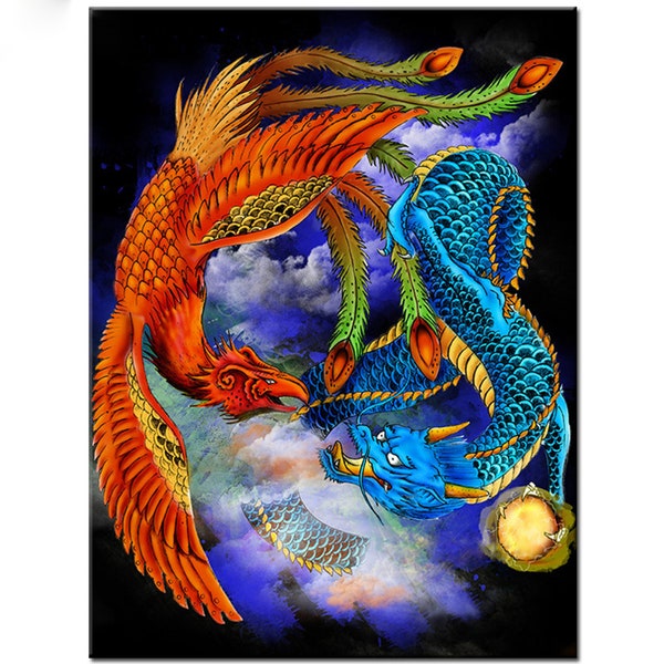 Full Square/Round DIY Diamond Painting Dragon Phoenix Diamond Embroidery Cross Stitch Diamond Rhinestone Mosaic Home Decor