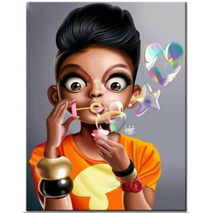 5d diamond painting African woman diy diamond embroidery with resin diamonds Full drill mosaic cartoon Fashion girl blowing bubbles decor