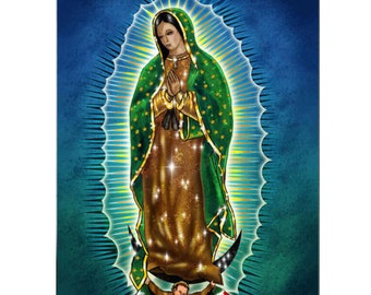 Carré / Rond Mexique Guadalupe Vierge Marie Broderie Lumière Verte BRICOLAGE Diamant Peinture Point de Croix Dame Religion décor