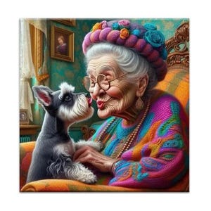 Funny Old Grandma And Cute Pet 5d Diy Diamond Painting Portrait Full Drill Diamond Embroidery Cartoon Picture Mosaic Home Decor