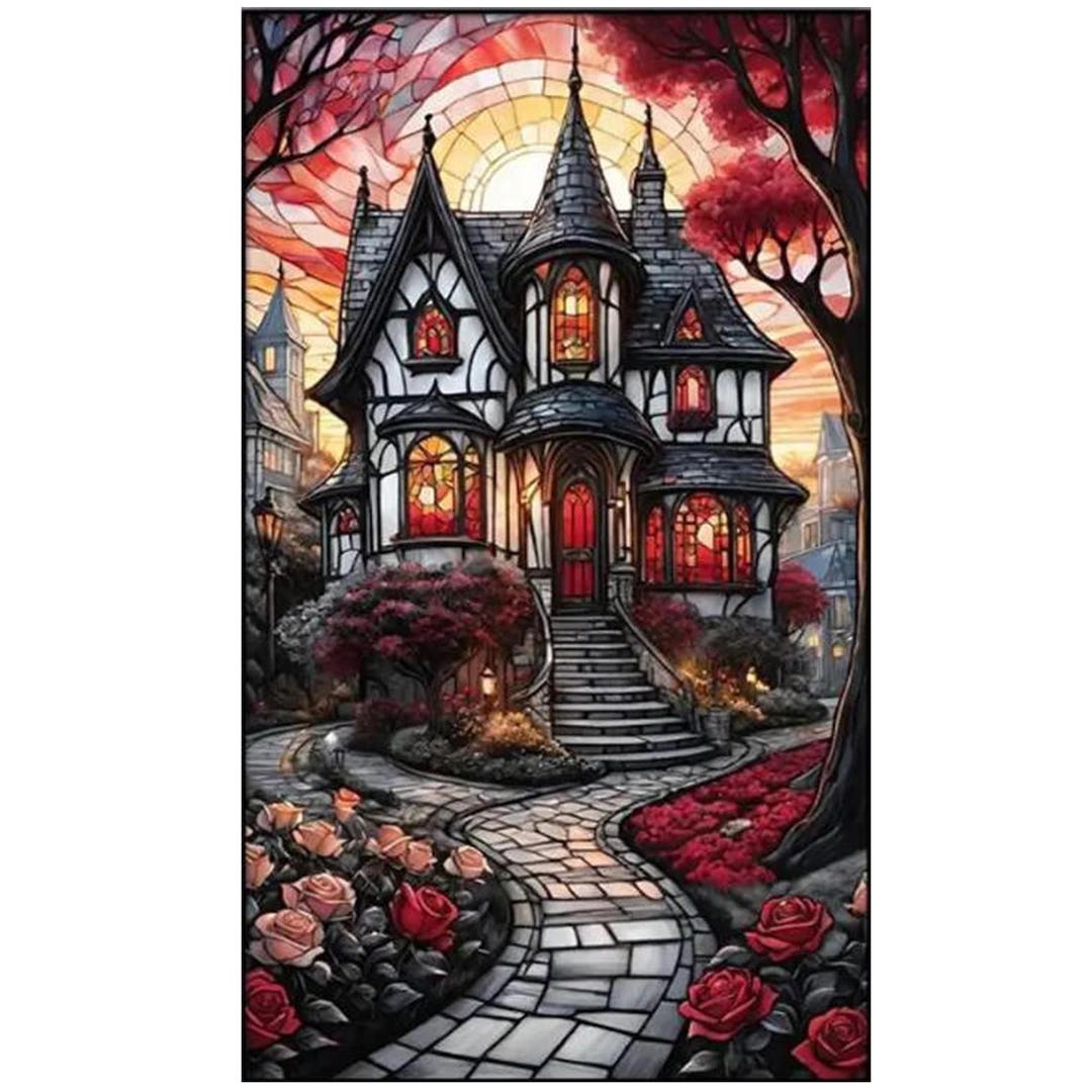 Abstract Castle Town Diy Round Diamond Painting Full Diamond Mosaic Kit ...