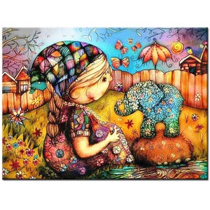 5D Diamond Mosaic Cartoon Girl elephant Full Diamond Embroidery Cross Stitch Kit Diy Diamond Painting Home Decoration