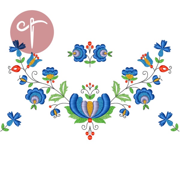 Embroidery digital design file- polish folk flowers kashubian slavic traditional design
