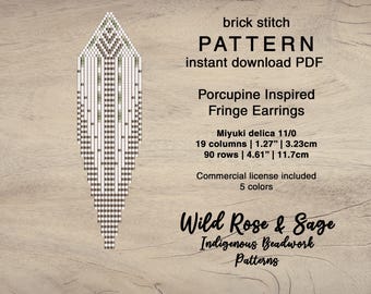 Porcupine Quill Inspired Earring Pattern | Short fringe earring | Nature earring jewelry brick stitch PDF seed beaded pattern | indigenous