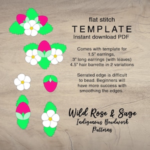 Strawberry flat stitch bead pattern set | earring and barrette set floral PDF seed bead template |  indigenous template stencil | embroidery