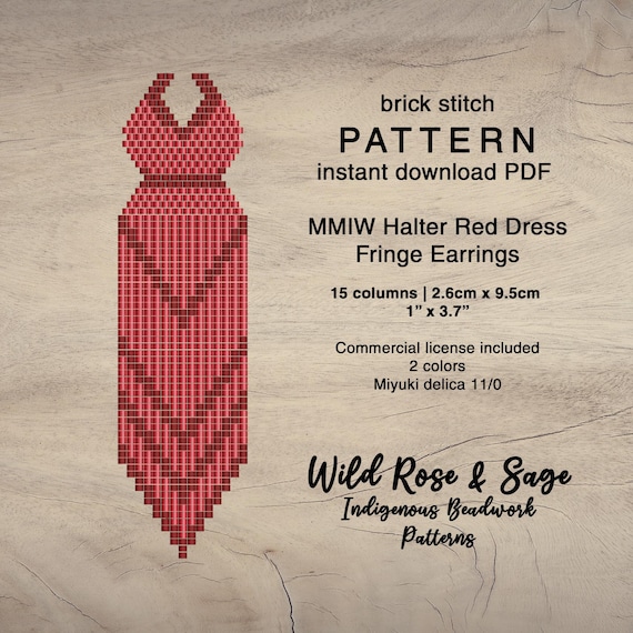 MMIW Stolen Sisters Red Dress Halter Seed Bead Fringe Earring Pattern |  Brick Stitch Seed Beaded Pattern | Indigenous Western Fringe Earring - Etsy