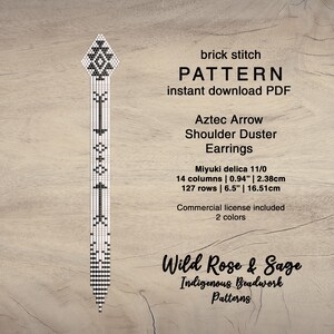 Aztec pattern Shoulder duster earring seed bead fringe | Brick stitch delica seed beaded pattern | indigenous western fringe earring