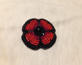 Beaded Poppy Brooch Pin: Honoring Veterans Remembrance Day Lapel Pin, Native Made