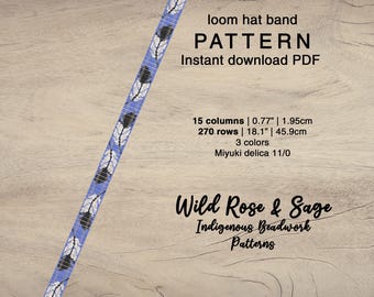 Hat band feather loom Pattern | PDF miyuki delica 11/0 seed beaded pattern | indigenous western cowboy cowgirl hat band