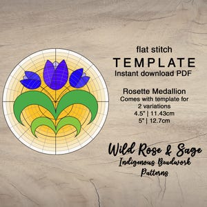 Rosette Medallion Spring Tulip seed bead pattern | flat stitch stencil PDF template | beadwork embroidery pattern | indigenous bead pattern