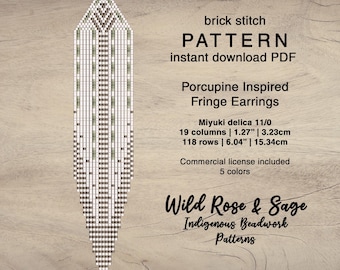 Porcupine Quill Inspired Earring Pattern | Earth fringe earring | Nature earring jewelry brick stitch PDF seed beaded pattern | indigenous