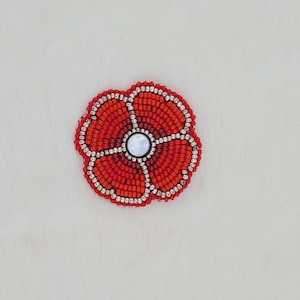 Red beaded Poppy brooch pin for remembrance veterans day shell center lapel pin | poppy gift | indigenous native made poppy