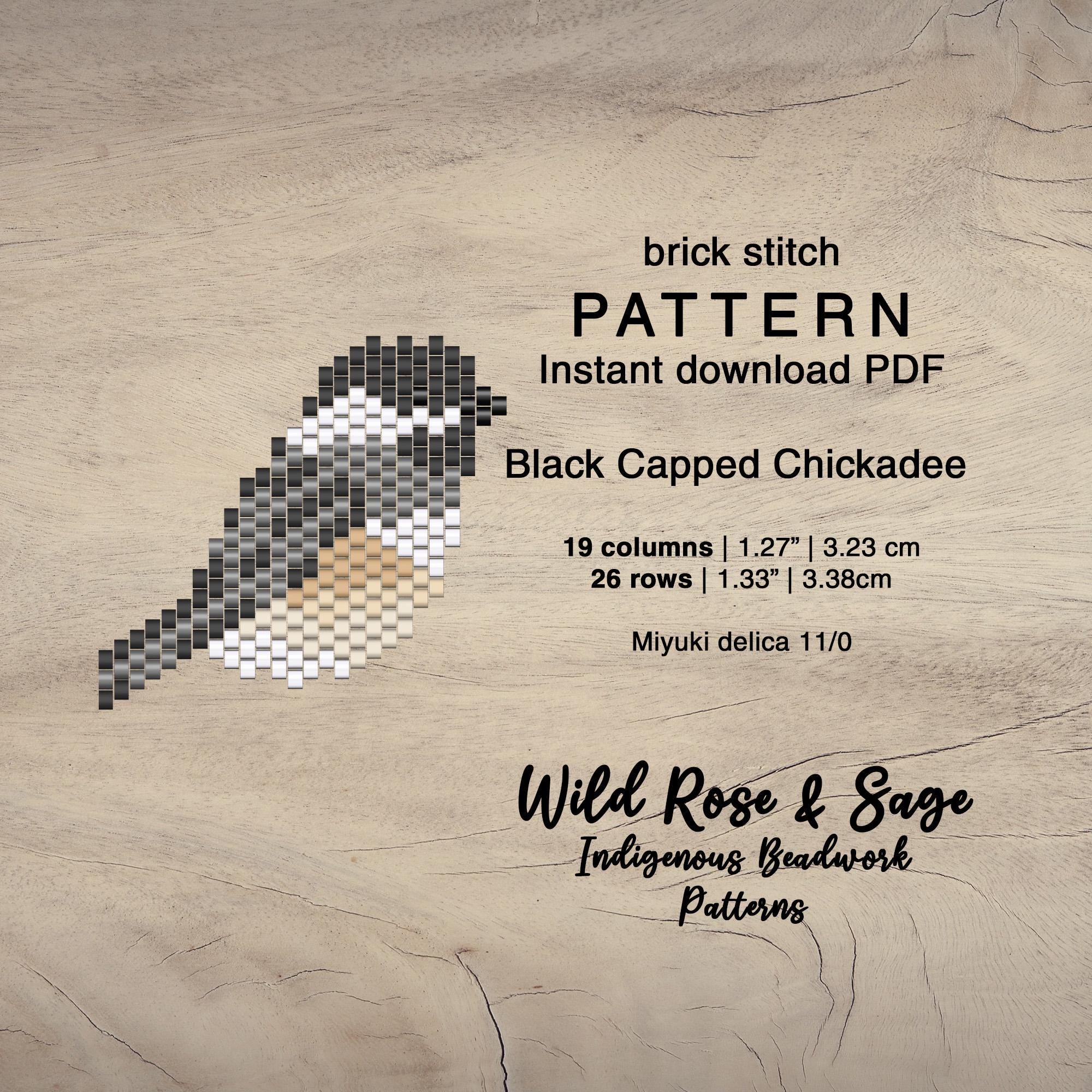 Chickadee Bird earrings pattern | Brick stitch delica seed bead pattern for flat back earrings, bird necklace charm | indigenous western