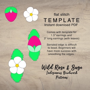 Strawberry flat stitch bead pattern set | earring  set floral PDF seed bead template |  indigenous template stencil | embroidery