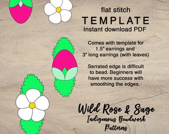 Conjunto de patrones de cuentas de puntada plana de fresa / conjunto de aretes con plantilla de cuentas de semillas florales en PDF / plantilla indígena / bordado