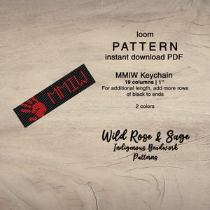 Può includere: Uno schema per telaio per un portachiavi MMIW rosso e nero. Lo schema è largo 2,5 cm e 19 colonne. Lo schema è per un telaio ed è un download PDF istantaneo.