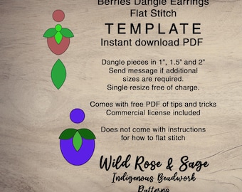 Patrón de abalorios indígenas (PDF) con puntada plana de fresas, bayas y frutas, plantilla de abalorios, plantilla de bordado con abalorios