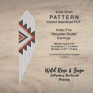 Aztec jewelry seed bead fringe earring pattern | Boho shoulder duster Brick stitch template | indigenous western fringe earring