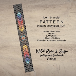 Stylized feather bead loom Pattern bracelet | PDF miyuki delica 11/0 seed beaded pattern | indigenous native western cowgirl cowboy